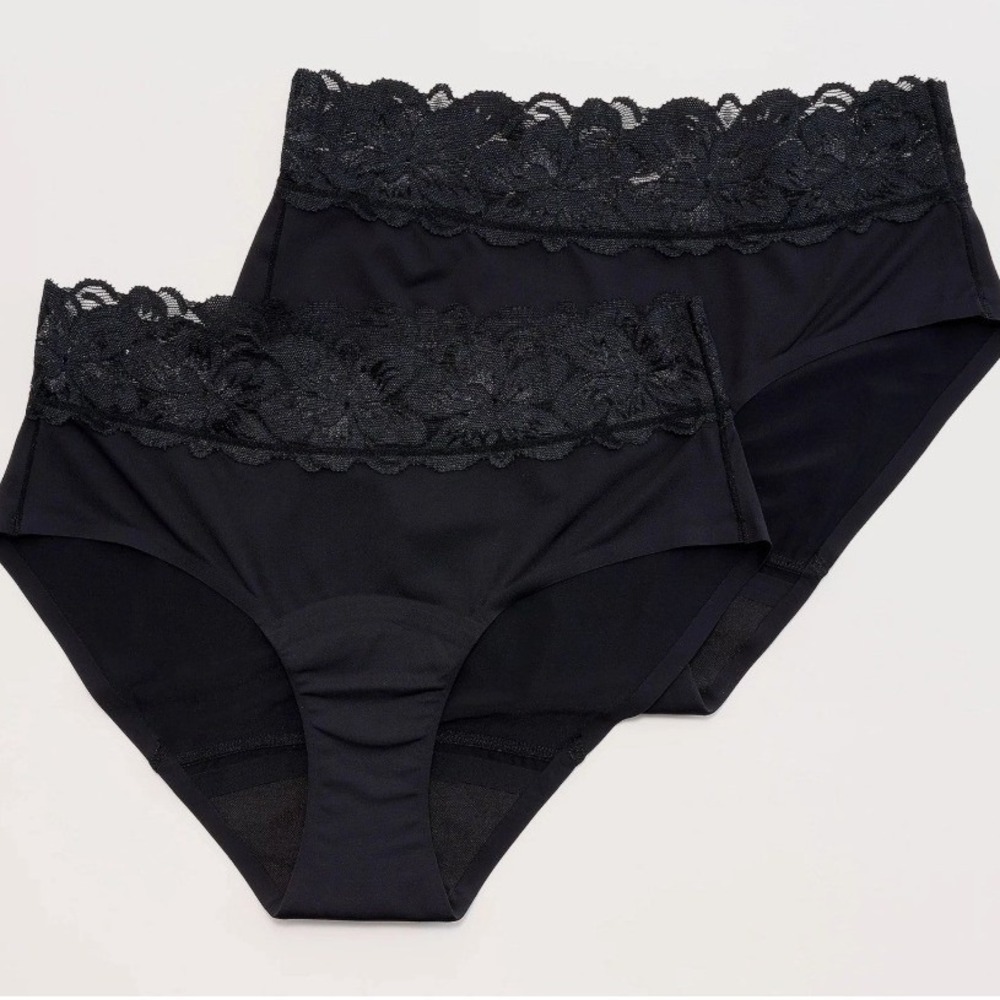 Anti x Proof Set of 2 Black Lace Trim Mid Rise Leak Resistant Briefs 2X A569116